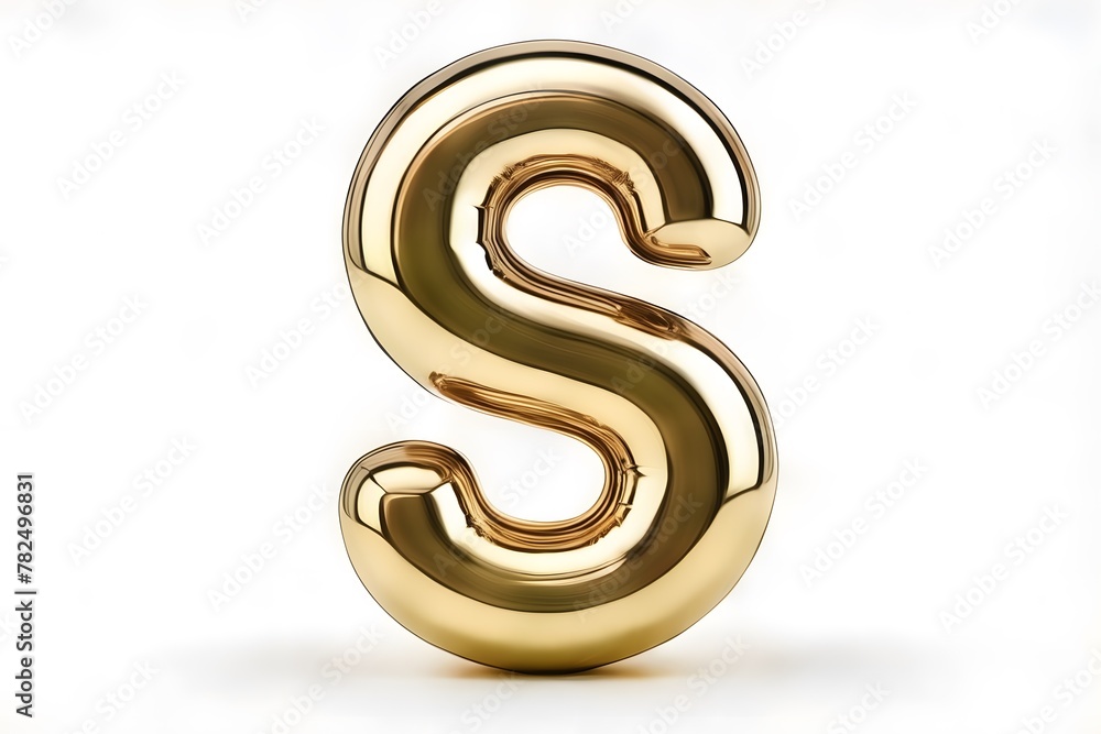 Golden balloon shape for alphabet (S) character (s) on white background Golden balloon shape for alphabet (S) character (s) on white background