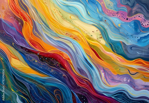 Fluid and dynamic compositions inspired by movement and flow, featuring swirling patterns, fluid lines, and vibrant colors that evoke a sense of energy and motion