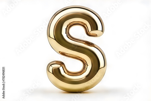 Golden balloon shape for alphabet (S) character (s) on white background