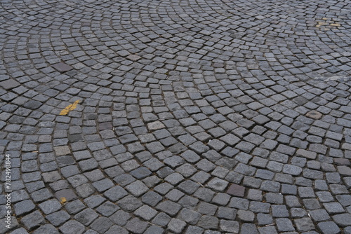 Paris, France - April 2, 2024: A close-up of the cobblestones of the Champs-Elysées. © Yann Vernerie