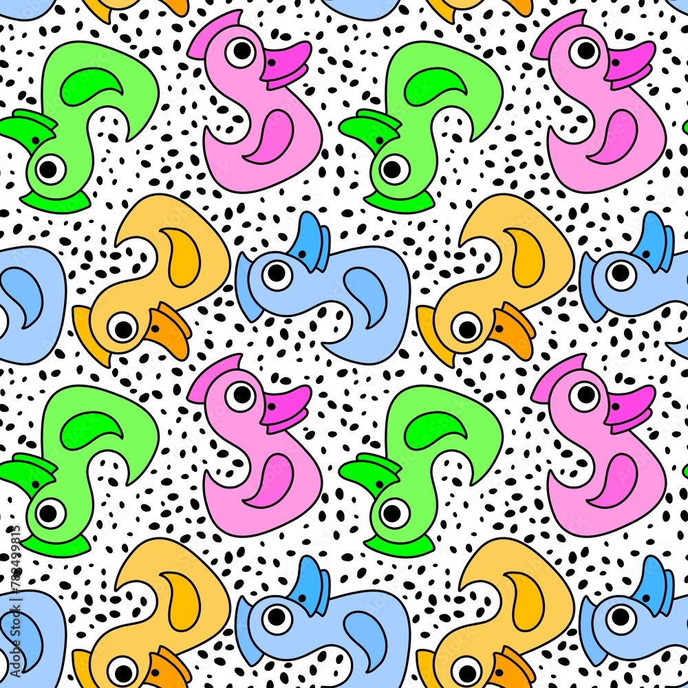 Cartoon animals birds seamless ducks pattern for wrapping paper and kids clothes and summer print