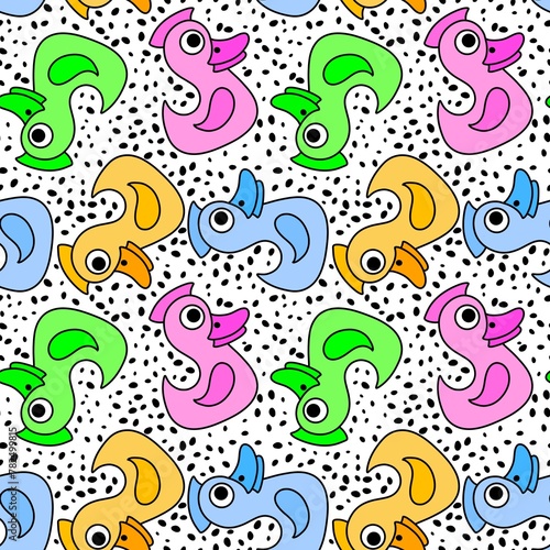 Cartoon animals birds seamless ducks pattern for wrapping paper and kids clothes and summer print