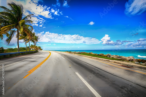 image capturing the essence of Miami, featuring a coastal road with the azure ocean on one side