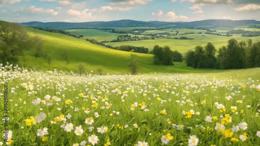 Spring Landscape: A Panoramic View of Flowering Meadow Spring Landscape: A Panoramic View of Flowering Meadow