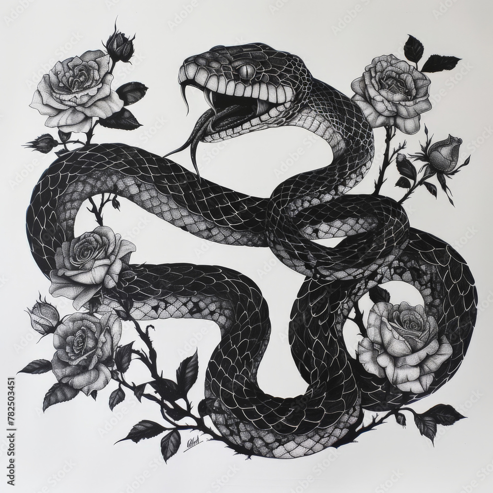 Obraz premium snake, dragon, animal, vector, tattoo, illustration, reptile, china, cartoon, symbol, cobra, art, wild, serpent, asia, sea, design, lizard, nature, pattern, wildlife, black, silhouette, ancient, year