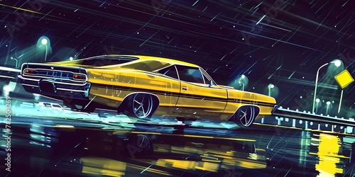 muscle car illustration, motors, roadtrips, ai image of cars