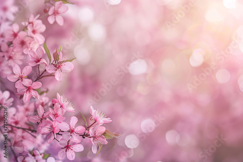 Close-up of pink flowers on a tree. Generative AI
