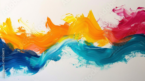 Bold strokes of vibrant color blending seamlessly, creating an energetic gradient wave agnst a clean white canvas, adding a touch of vibrancy to the scene.