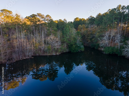 Aerial landscape of pond at Euchee Creek Greenway Trail during Fall in Grovetown Augusta Georgia photo