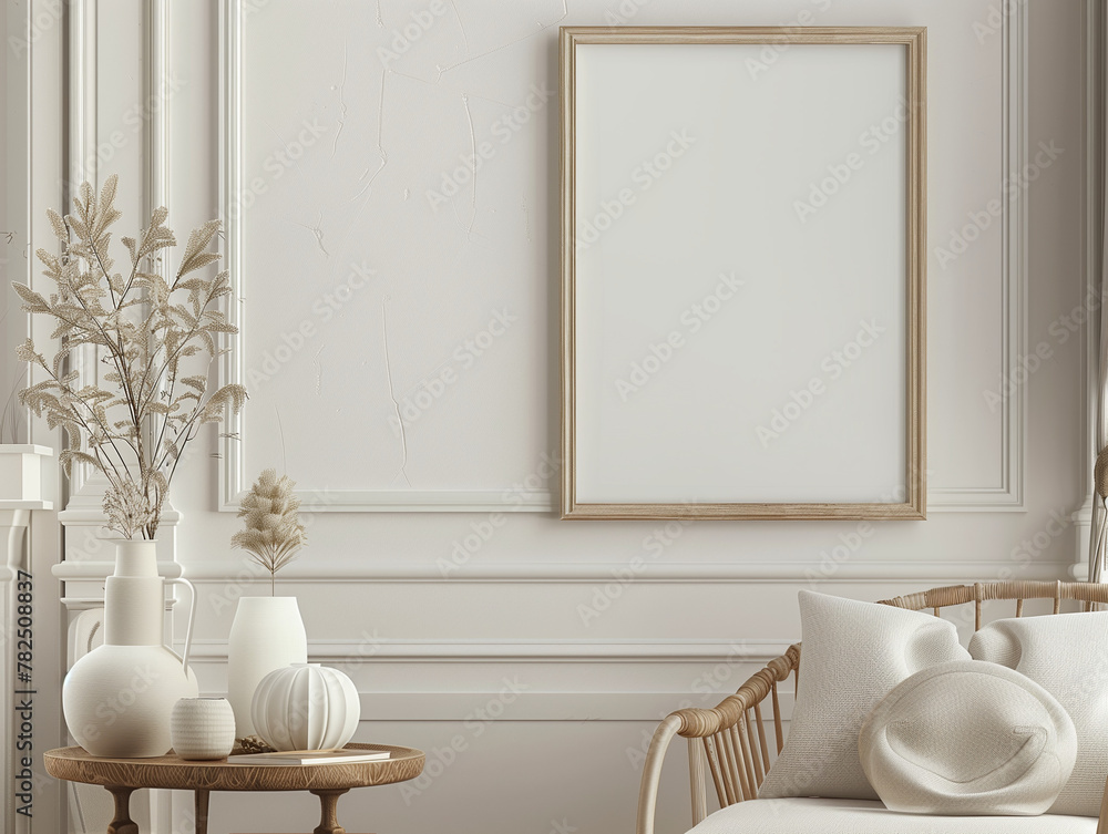 Mockup frame in living room interior background. 3d render. Mockup frame in living room interior background. 3d render.