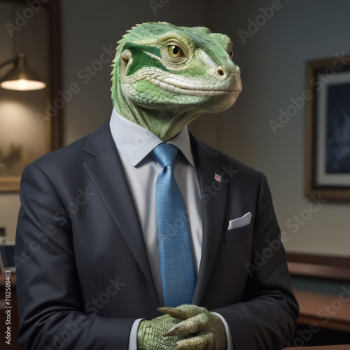 A business lizard posing for his formal portrait
