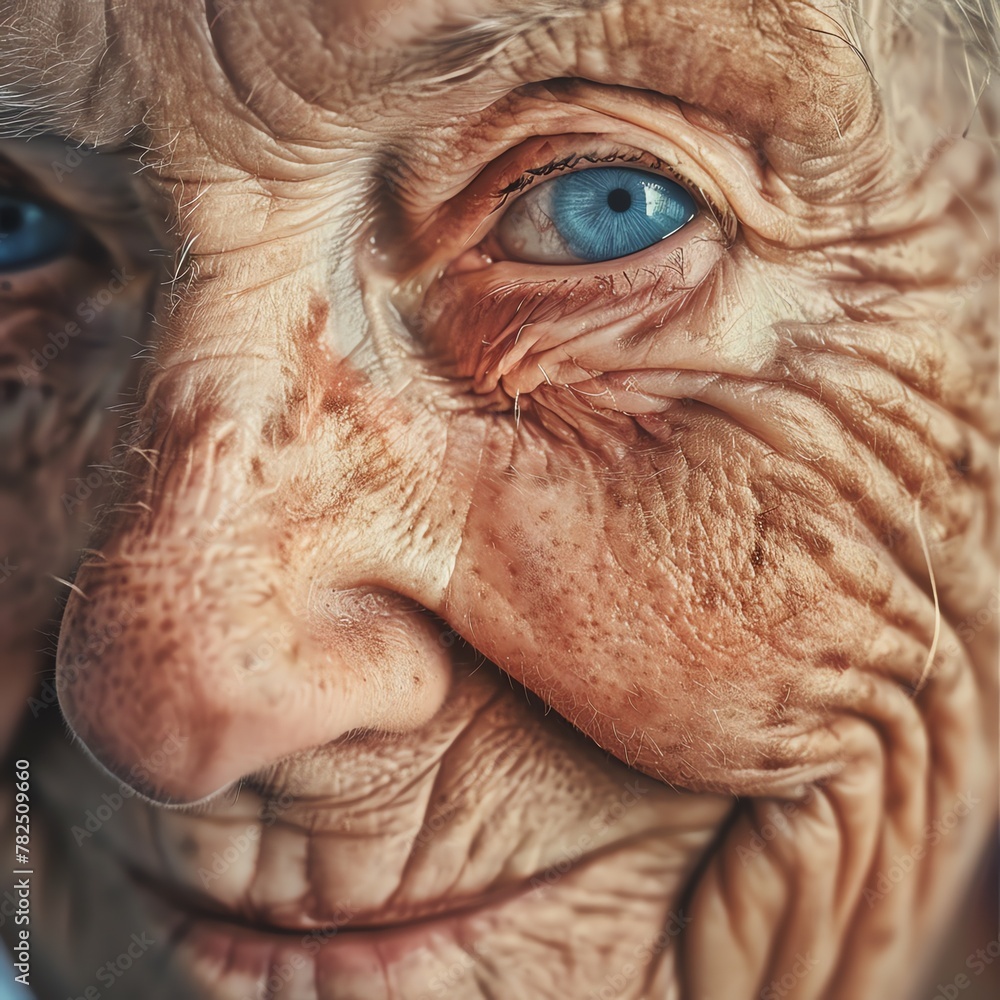 A woman with blue eyes and wrinkles on her face A woman with blue eyes and wrinkles on her face