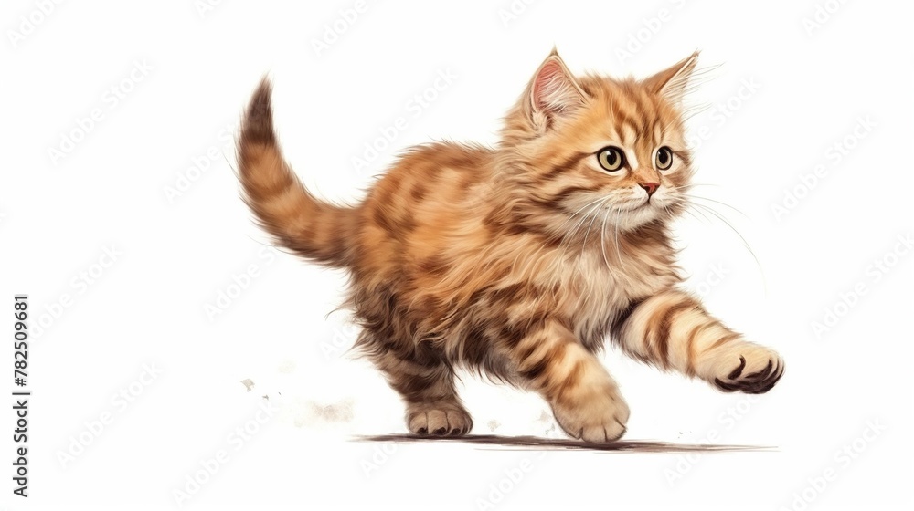 Cute cat running in hand drawn style design isolated on white background.