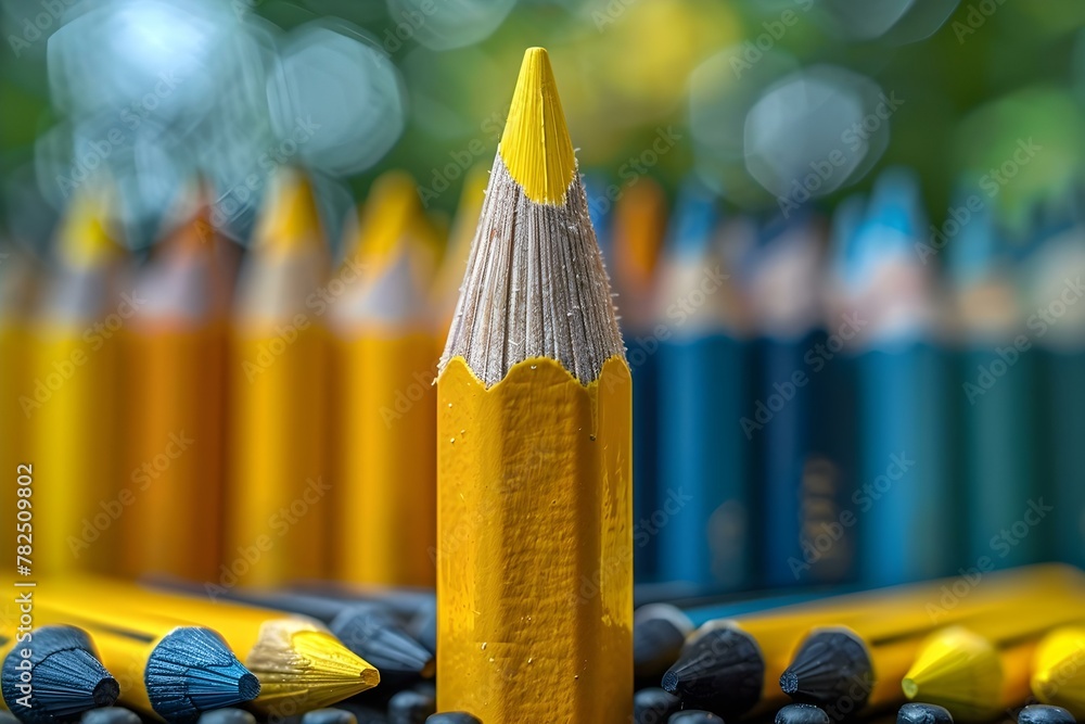 Vibrant Pencils and Eraser with Bokeh Background Art Essentials