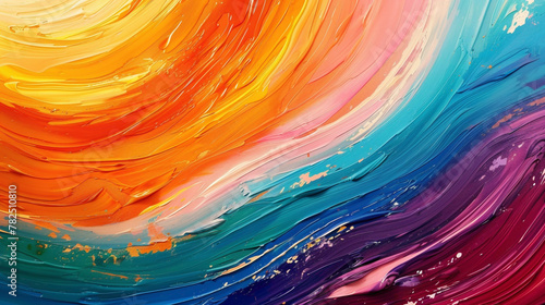 Bold strokes of vibrant colors blend seamlessly, creating a dynamic gradient wave.