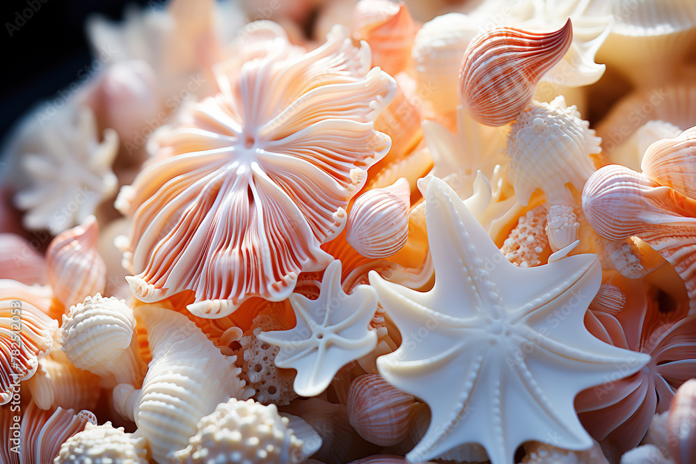 Assorted Seashells and Starfish Basking in Warm Sunlight