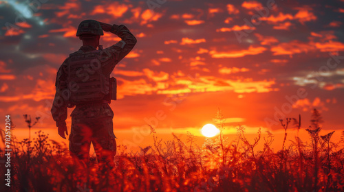 Silhouette Of A Soldier Saluting During Sunset