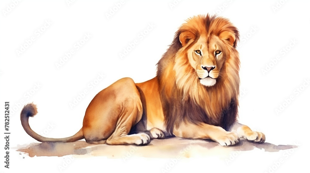 Obraz premium Lion in watercolor hand drawn style isolated on white background