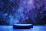 This deep blue podium under a glittering night sky provides a perfect space-themed setting for product showcases, with a mesmerizing cosmic backdrop offering generous copy space.