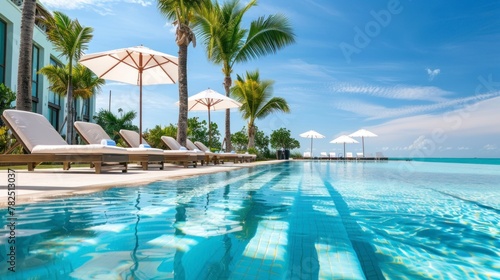 beautiful pool in a hotel on a paradise island in summer in high resolution photo