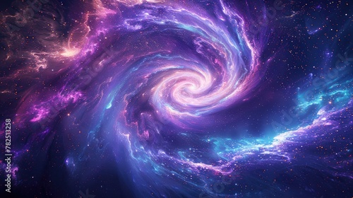 Vibrant cosmic nebula with swirling purple and blue hues, soft tones, fine details, high resolution, high detail, 32K Ultra HD, copyspace © Vodkaz