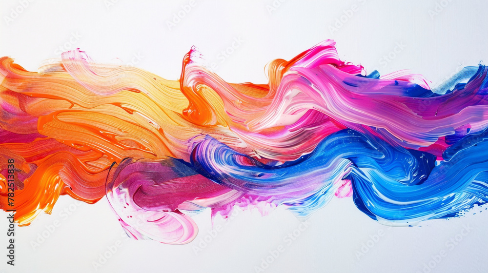Bold strokes of vibrant color blending seamlessly, creating an energetic gradient wave agnst a clean white canvas, adding a touch of vibrancy to the scene. - obrazy, fototapety, plakaty 