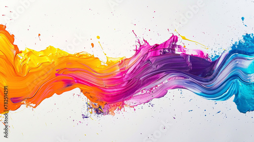 Bold strokes of vibrant color blending seamlessly, creating an energetic gradient wave agnst a clean white canvas, adding a touch of vibrancy to the scene.