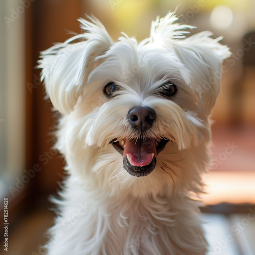 cute fluffy white dog, close-up portrait