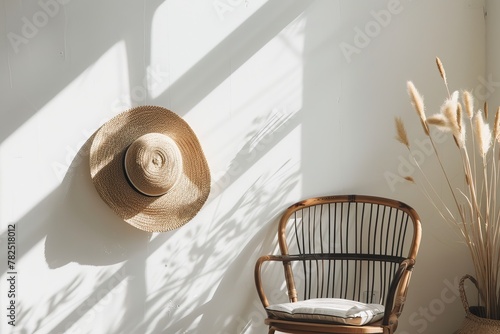 Sunny Corner with Rattan Chair and Straw Hat photo