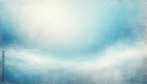 A serene blue textured background with white clouds at the bottom, suggesting a calm sky.