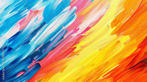 Bold strokes of vibrant hues converge fluidly, producing an energetic gradient pattern.