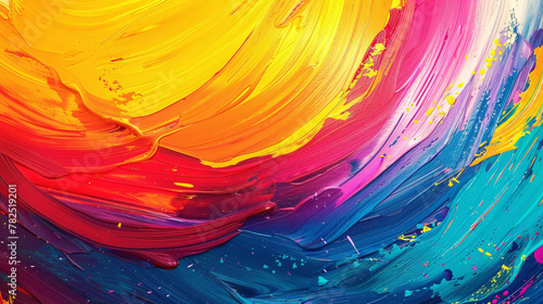 Bold strokes of vibrant hues merge gracefully, forming a dynamic gradient wave.