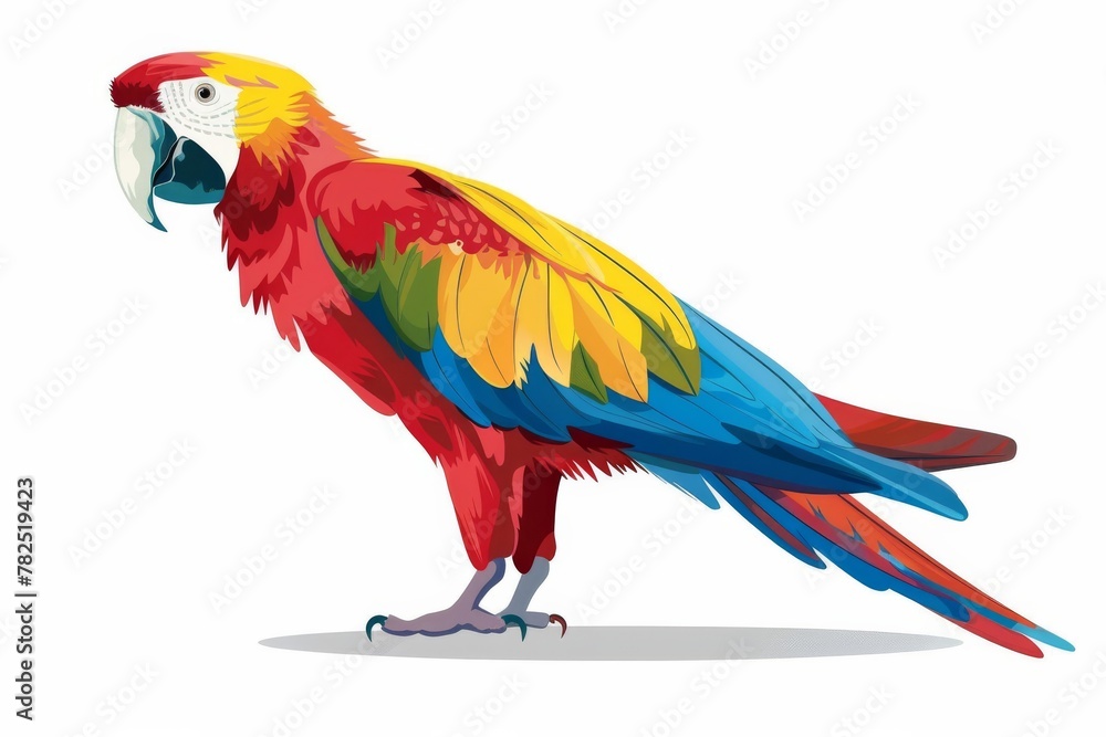 This digital artwork captures a Macaw Parrot in full profile with bright yellow, red, and blue feathers, reminiscent of vector graphics