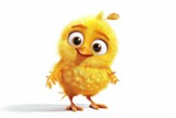 A vibrant illustration of a fluffy yellow chick with its face obscured by a plain square, showcasing its detailed feathers and lively stance