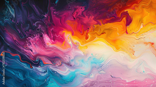 Bold strokes of vibrant hues converging in fluidity, creating a captivating gradient wave that adds a sense of movement and dynamism to the scene.