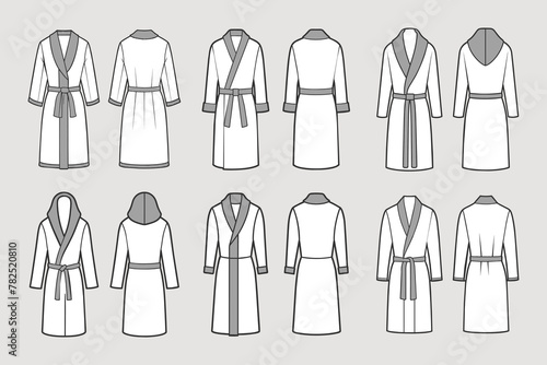 Set of bathrobes for men. Front and back views. Hand drawn illustration  sketch. Vector 