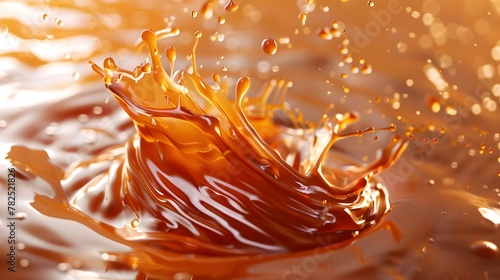Liquid sweet melted caramel delicious caramel sauce or maple syrup swirl 3D splash Yummy sweet photo