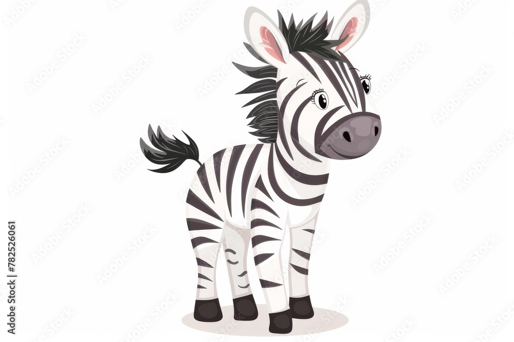 Fototapeta premium This cheerful cartoon character of a young zebra with a blissful smile is perfect for kid-friendly content and designs
