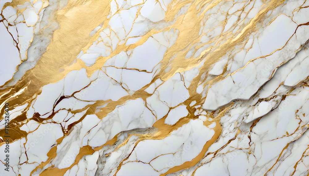 Gold pattern on white marble.