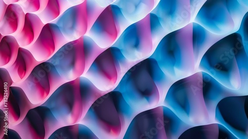 This image illustrates a vibrant, undulating 3D surface playing with pink and blue hues