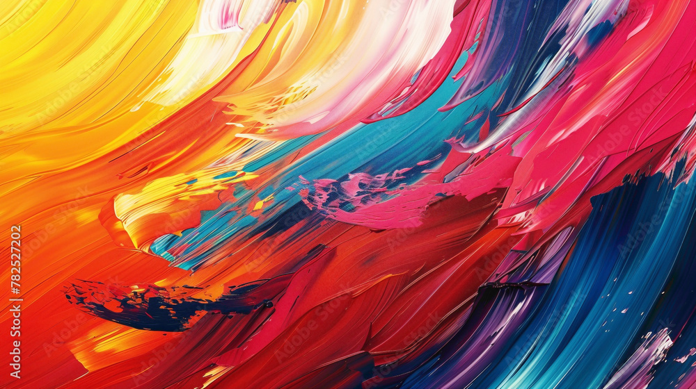 Bold strokes of vivid color cascade down the canvas, forming a dynamic gradient wave in motion. - obrazy, fototapety, plakaty 