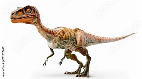Detailed illustration of a Velociraptor dinosaur in a dynamic pose isolated on a white background  depicting prehistoric wildlife