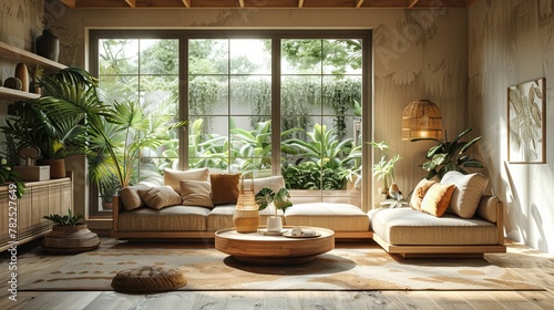 Elegant American Style Living Room With Natural Light and Plants