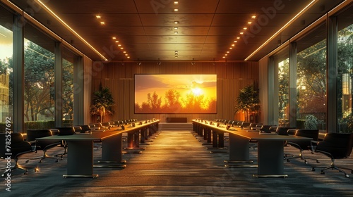Elegant Modern Conference Room With Ambient Lighting and Seating