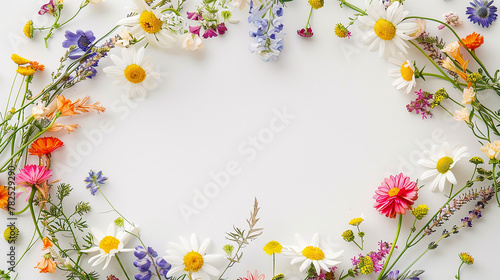 moldura oval de guirlanda de flores silvestres  fundo branco