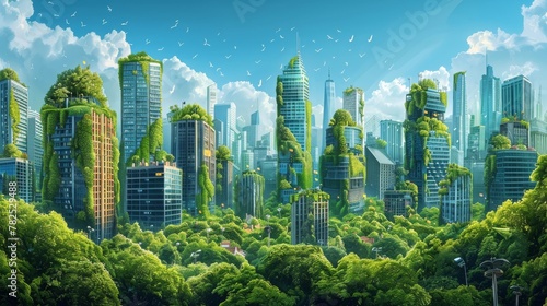 Green Cityscape with Vertical Gardens: Urban Sustainability © Exnoi