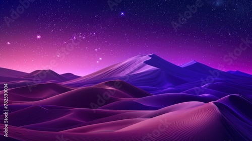 Beautiful desert at night with a neon starry sky