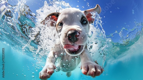 cute Dalmation puppy jumping into pool.