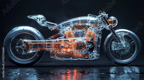 Futuristic Transparent Motorcycle on Dark Background