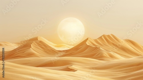 Golden Desert Landscape Under a Bright White Sun